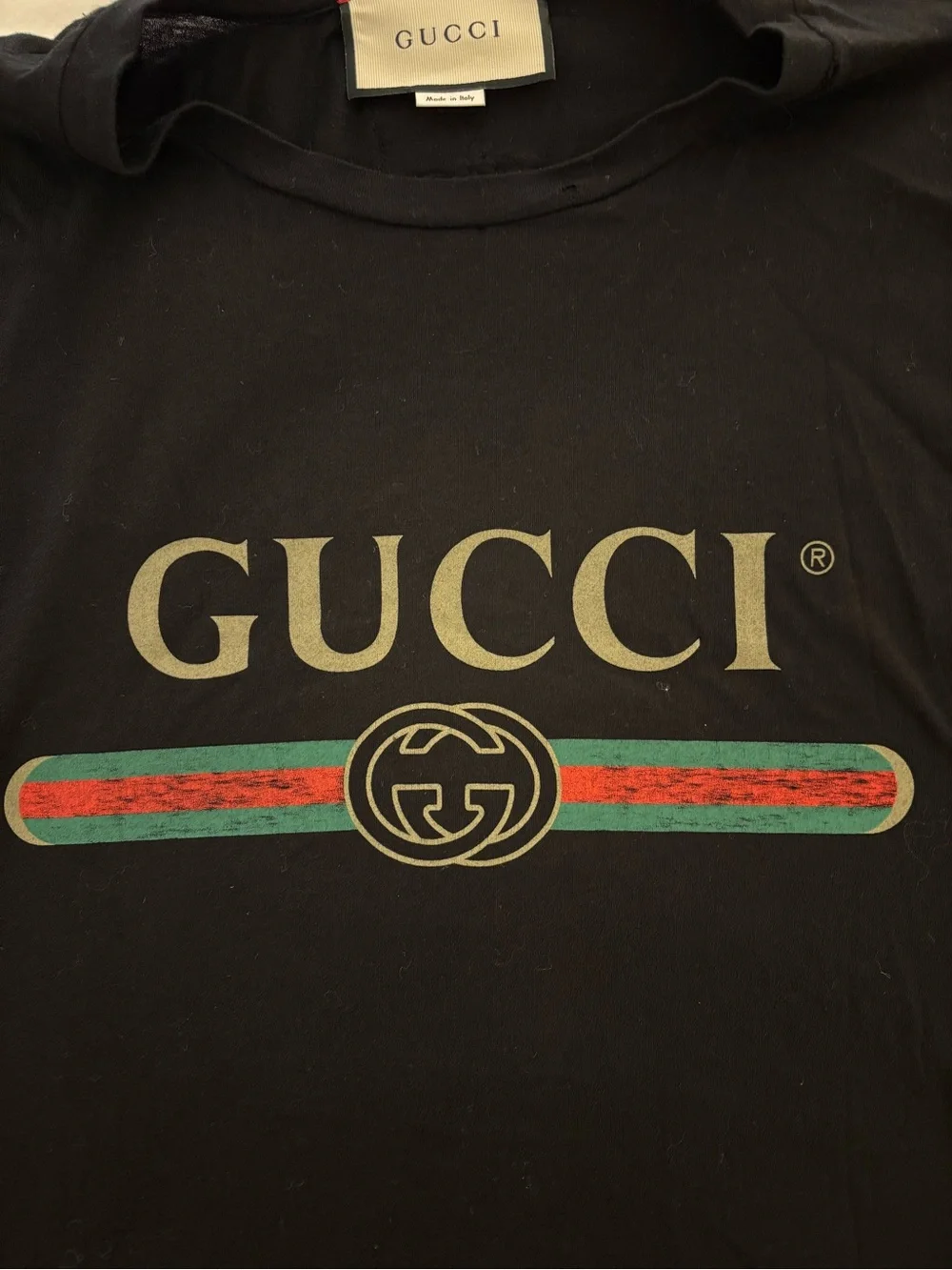 🏷️ GUCCI Vintage Logo Distressed Tee w/ Floral Detail